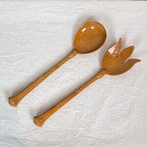 Vintage Harvest Gold Swirl Plastic Serving Utensil Set 70s